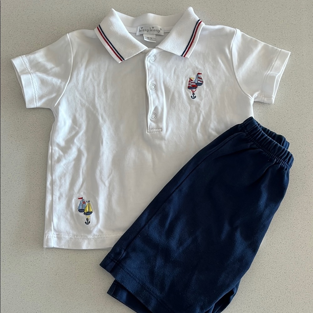 So in style with Kissy Kissy White and Blue Polo top and matching shorts.